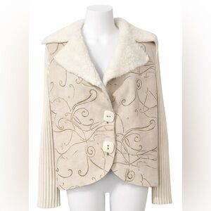 Elegant Crazy Wool Cream Wool Jacket with Faux Fur Collar – Like New